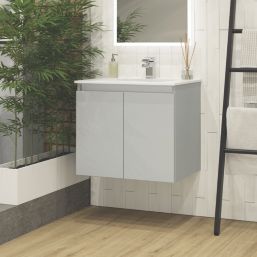 Newland  Double Door Wall-Mounted Vanity Unit with Basin Matt Pearl Grey 600mm x 450mm x 540mm