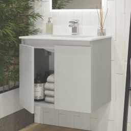 Newland  Double Door Wall-Mounted Vanity Unit with Basin Matt Pearl Grey 600mm x 450mm x 540mm