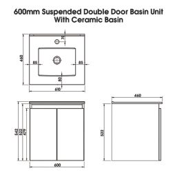 Newland  Double Door Wall-Mounted Vanity Unit with Basin Matt Pearl Grey 600mm x 450mm x 540mm
