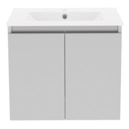 Newland  Double Door Wall-Mounted Vanity Unit with Basin Matt Pearl Grey 600mm x 450mm x 540mm
