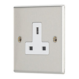 Contactum iConic 13A 1-Gang Unswitched Socket Brushed Steel with White Inserts