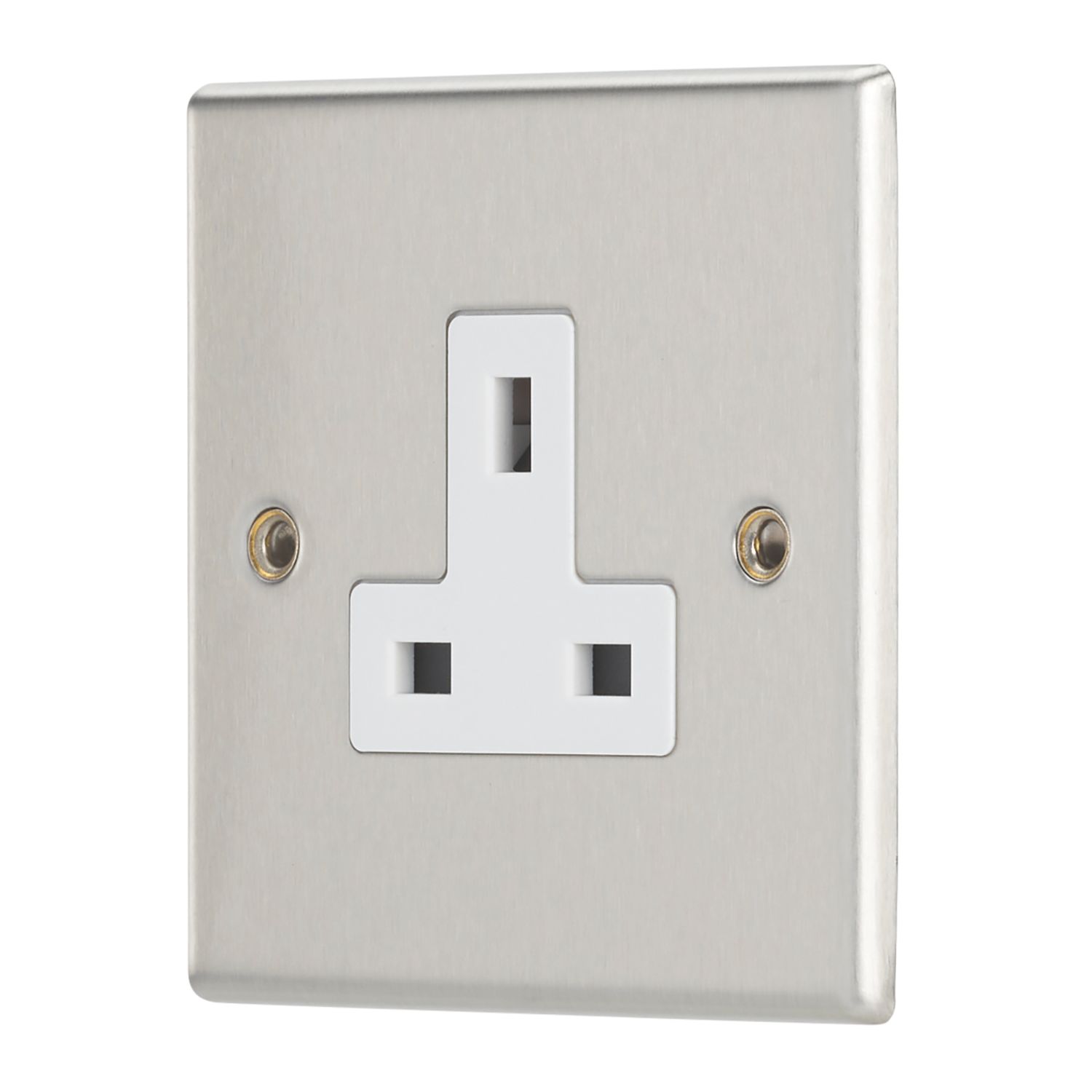 Contactum iConic 13A 1-Gang Unswitched Socket Brushed Steel with White Inserts (523RP)