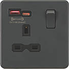 Knightsbridge SFR9919AT 13A 1-Gang SP Switched Socket + 4.0A 2-Outlet Type A & C USB Charger Anthracite with Black Inserts