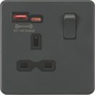 Knightsbridge  13A 1-Gang SP Switched Socket + 4.0A 18W 2-Outlet Type A & C USB Charger Anthracite with Black Inserts
