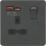 Knightsbridge  13A 1-Gang SP Switched Socket + 4.0A 18W 2-Outlet Type A & C USB Charger Anthracite with Black Inserts