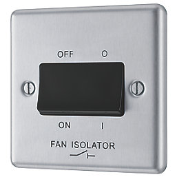 LAP  10AX 1-Gang 3-Pole Fan Isolator Switch Brushed Stainless Steel  with Black Inserts