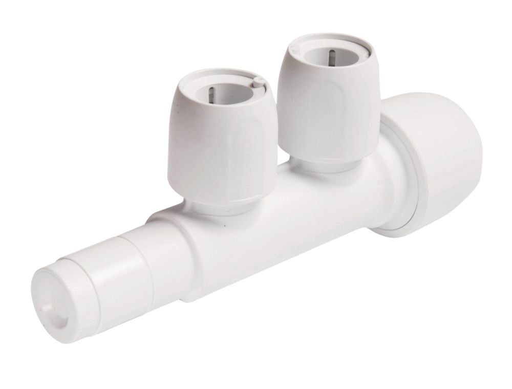 Hep2O  Plastic Push-Fit Reducing 2 Port Closed Spigot Manifold 22mm x 15mm
