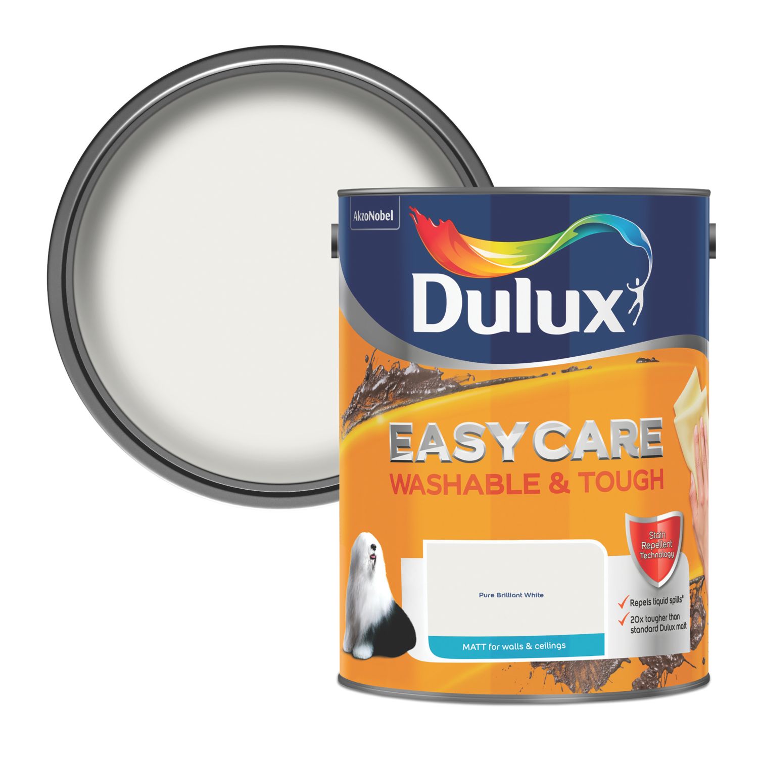 Dulux EasyCare Washable & Tough 5Ltr Pure Brilliant White Matt Emulsion Paint (524AX)