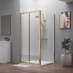 ETAL  Framed Rectangular Sliding Door Shower Enclosure & Tray  Brushed Brass 990mm x 890mm x 1940mm