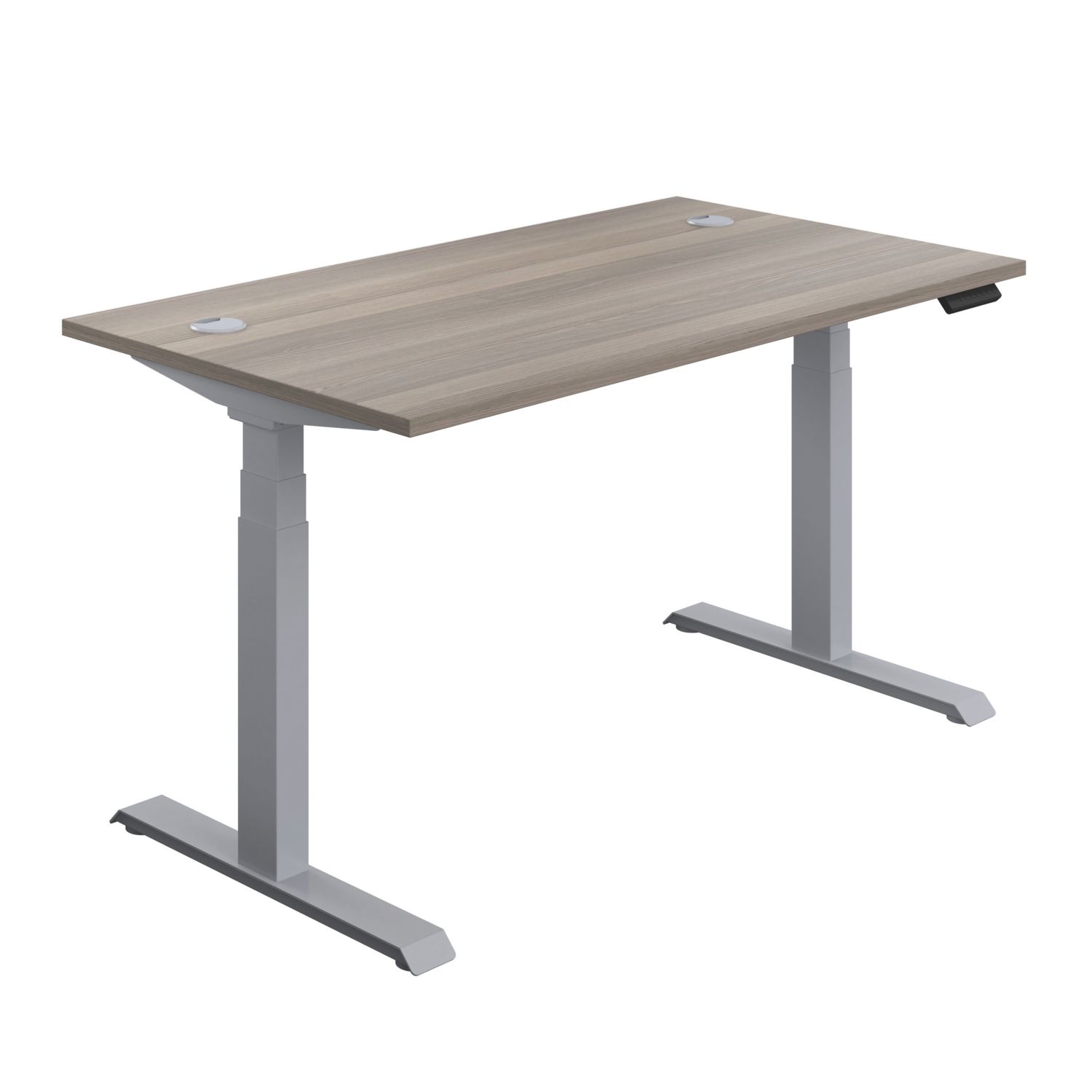TC Group Economy Back To Back Powered Rectangular Sit Stand Desk Grey Oak/Silver 1600mm x 0.62-1.28m (524TT)