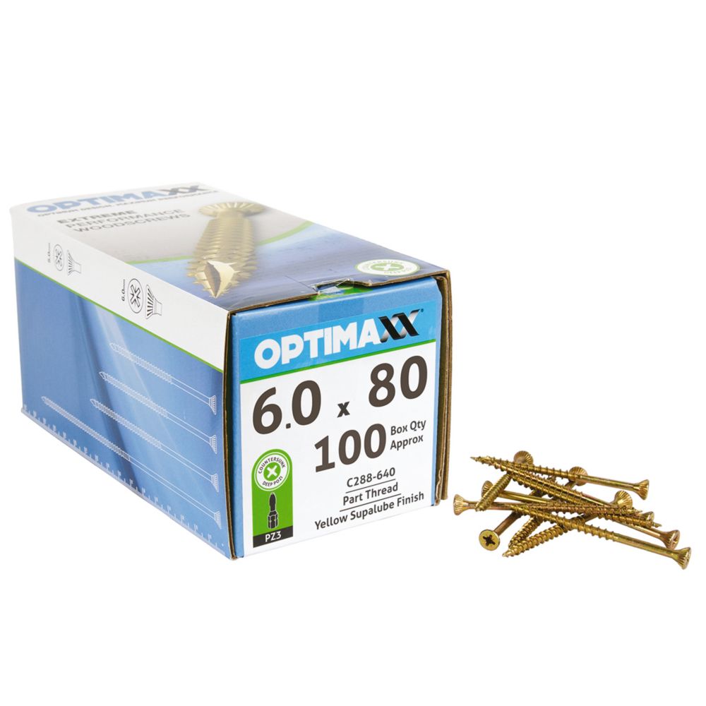 Optimaxx PZ Countersunk Wood Screws 6 x 80mm 100 Pack | Woodscrews ...