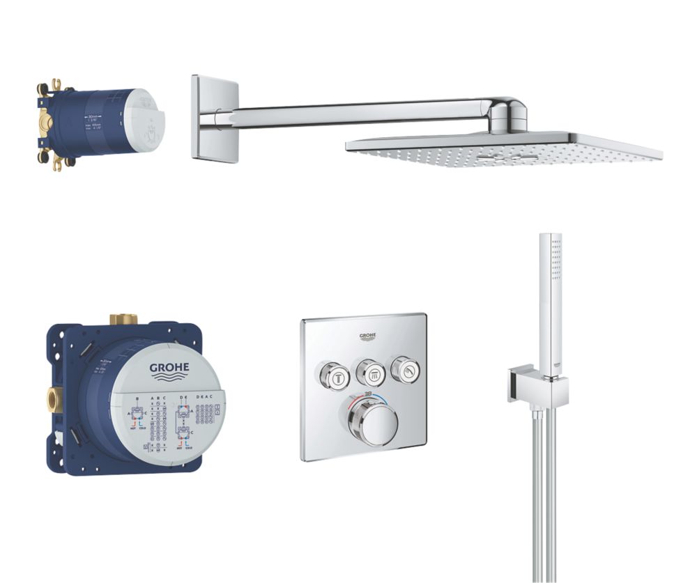 Grohe Grohtherm SmartControl 3 Button Square with Rainshower Smartactive 310 HP Rear-Fed Concealed Chrome Thermostatic Shower Set