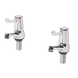 Commercial 1/4 Turn Lever Bathroom Basin Taps Pair Chrome
