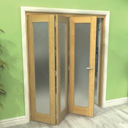 Green & Taylor  3-Door 1-Frosted Light Unfinished Oak Wooden Shaker Internal Bi-Fold Door 2060mm x 1674mm