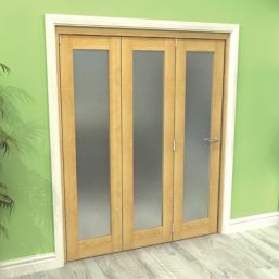 Green & Taylor  3-Door 1-Frosted Light Unfinished Oak Wooden Shaker Internal Bi-Fold Door 2060mm x 1674mm