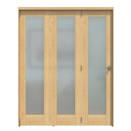 Green & Taylor  3-Door 1-Frosted Light Unfinished Oak Wooden Shaker Internal Bi-Fold Door 2060mm x 1674mm