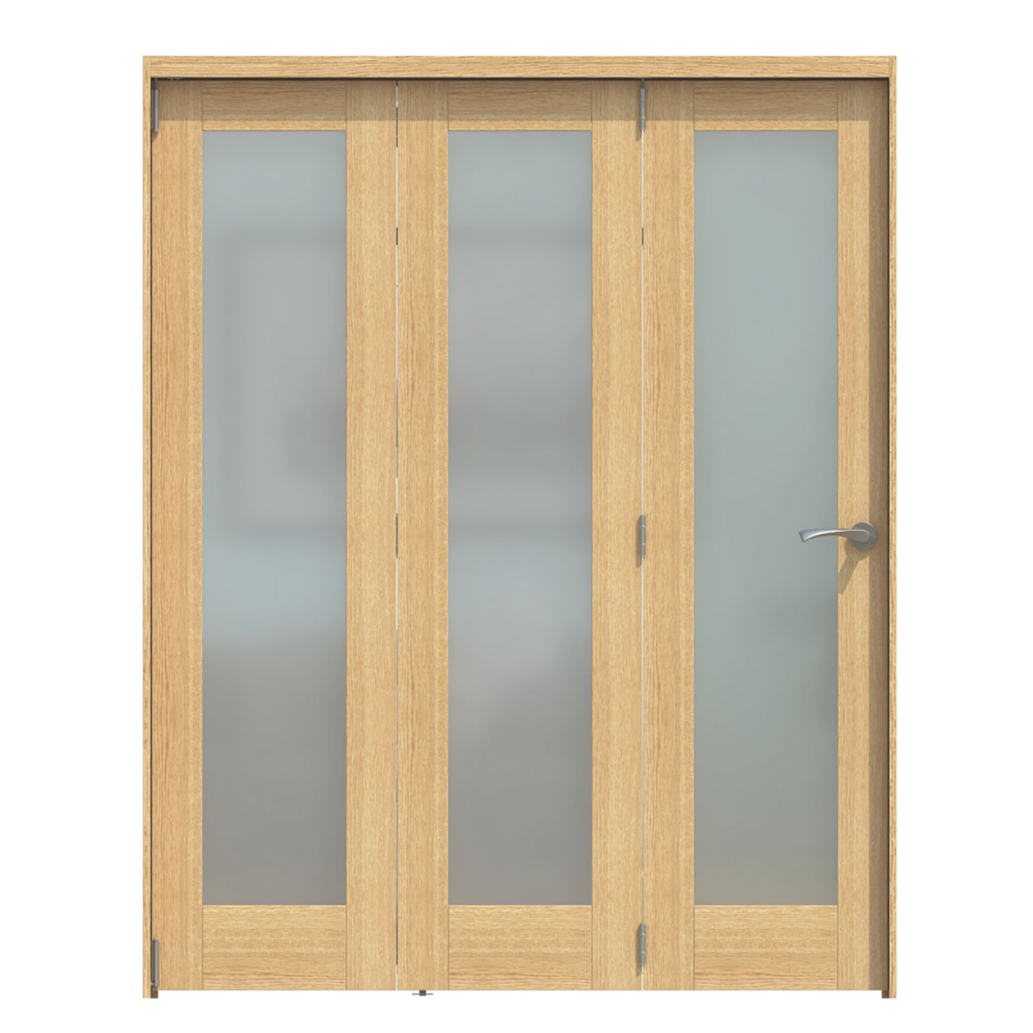 Green & Taylor 3-Door 1-Frosted Light Unfinished Oak Wooden Shaker Internal Bi-Fold Door 2060mm x 1674mm (525CT)
