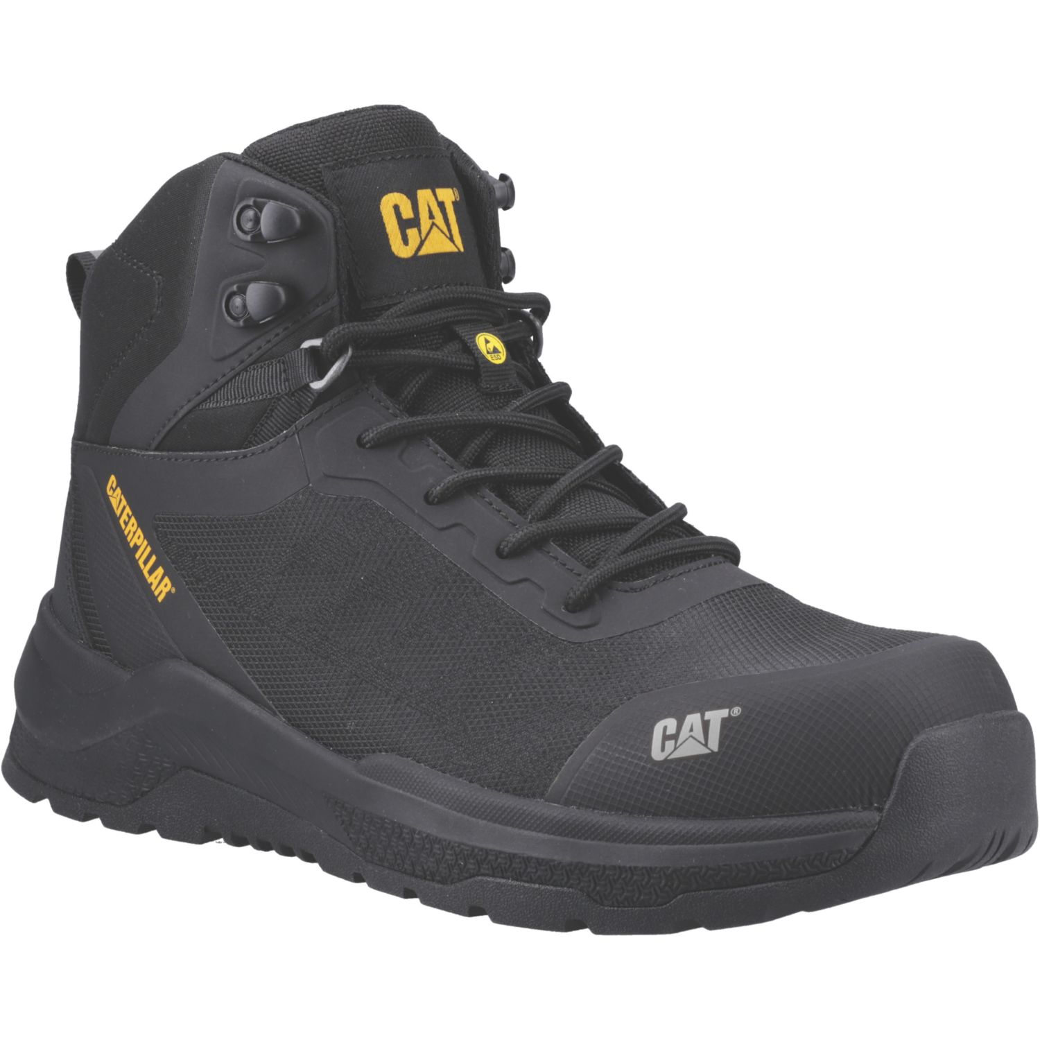 CAT Inductor ESD Mesh Mid Size 12 Black Waterproof Safety Boots (525EK)