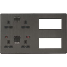 Knightsbridge SFR998SB 13A 4-Gang DP Combination Plate + 4.0A 18W 2-Outlet Type A & C USB Charger Smoked Bronze with Black Inserts
