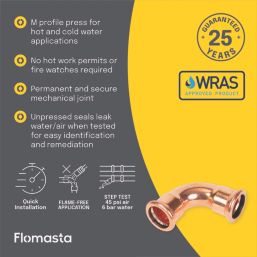 Flomasta  Copper Press-Fit Equal 90° M-Profile Elbows 22mm 10 Pack