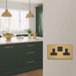 Varilight V-Pro  13A 2-Gang SP Switched Smart Socket  Brushed Brass with Black Inserts