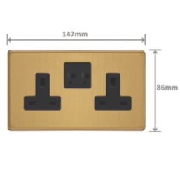 Varilight V-Pro  13A 2-Gang SP Switched Smart Socket  Brushed Brass with Black Inserts
