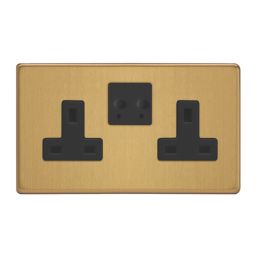 Varilight V-Pro  13A 2-Gang SP Switched Smart Socket  Brushed Brass with Black Inserts