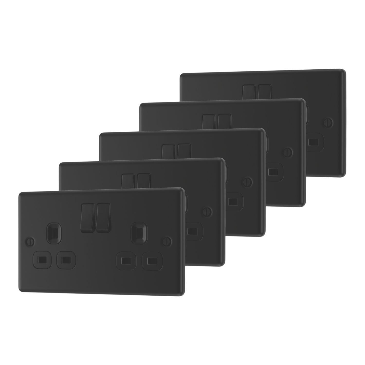 LAP 13A 2-Gang SP Switched Sockets Matt Black with Black Inserts 5 Pack (526PN)