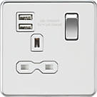 Knightsbridge SFR9124PCW 13A 1-Gang SP Switched Socket + 2.1A 2-Outlet Type A USB Charger Polished Chrome with White Inserts