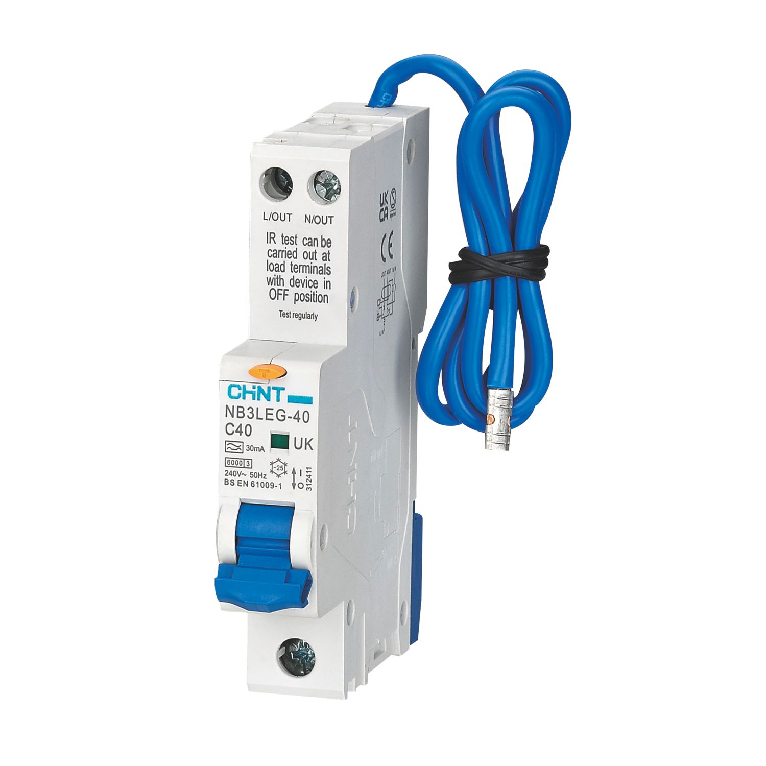 Chint NB3LEG-40 Series 40A 30mA Type A SP & N C Curve RCBO (526VG)