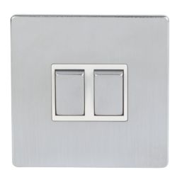 LAP  10AX 2-Gang 2-Way Light Switch  Brushed Chrome with White Inserts