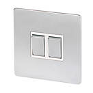 LAP  10AX 2-Gang 2-Way Light Switch  Brushed Chrome with White Inserts