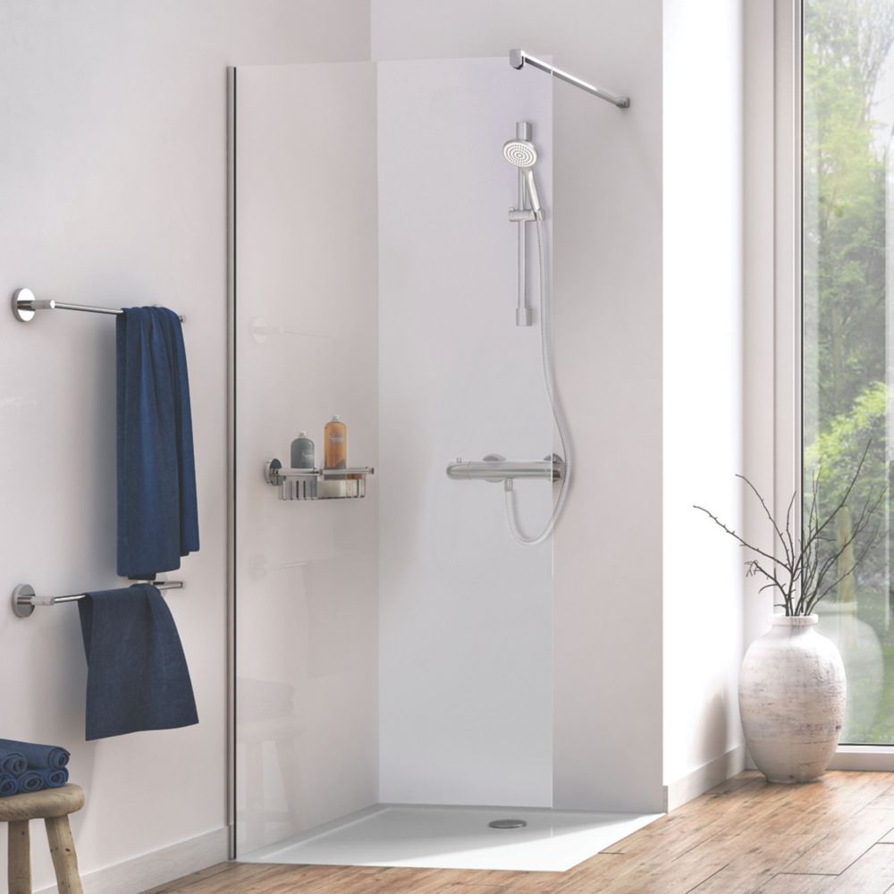 Aqualux Edge 8 Frameless Wet Room Glass Panel Polished Silver 800 x ...