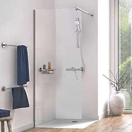 Aqualux Edge 8  Frameless Wet Room Glass Panel Polished Silver 800mm x 2000mm