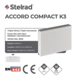 Stelrad 600mm x 1400mm 11413BTU Traffic White Type 33 Convector Radiator