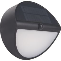 Luceco Carina Outdoor Round LED Solar-Powered Bulkhead With PIR Sensor Black 500lm