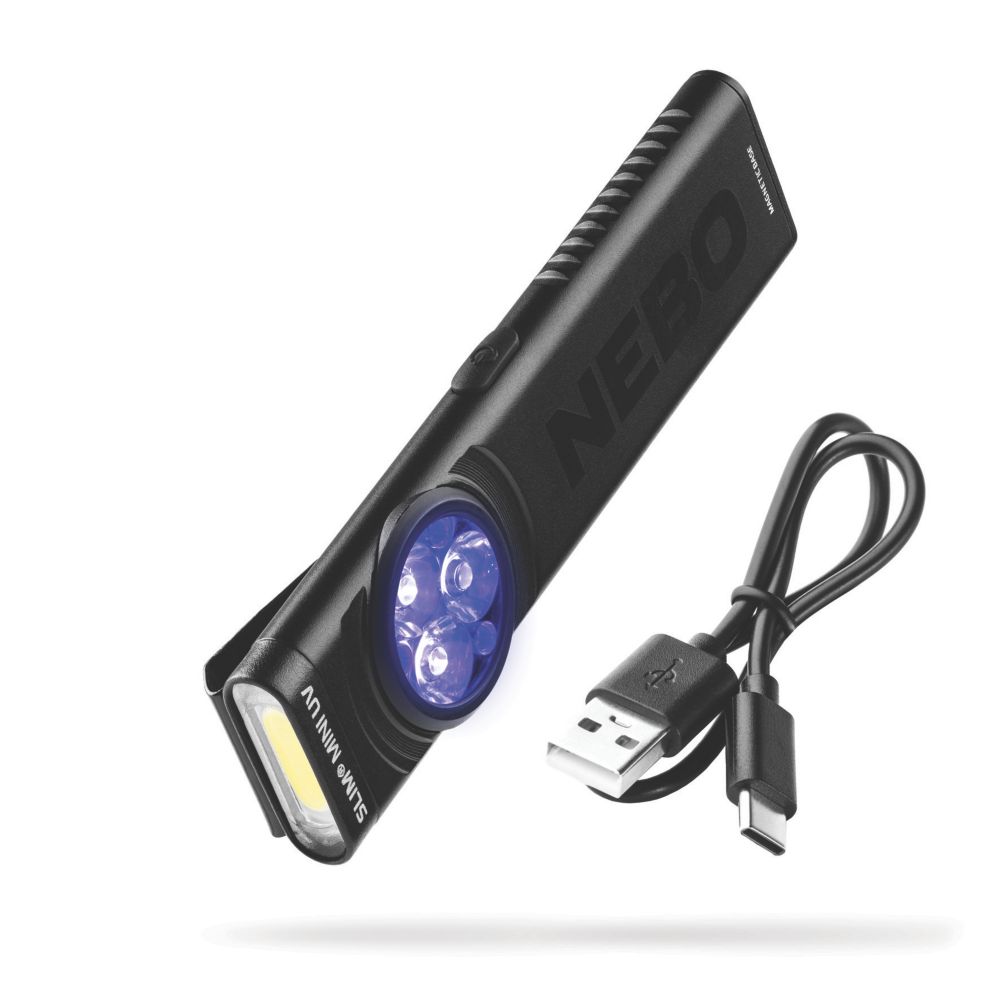 Nebo Sim Mini UV Rechargeable LED Flashlight Black 150lm - Screwfix