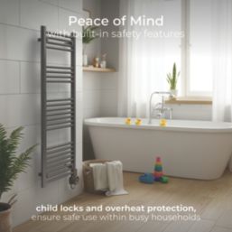 Masterplug 1320mm x 510mm 3412BTU Anthracite Flat Electric Towel Radiator