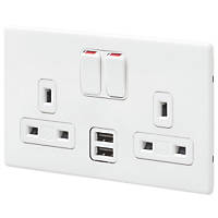 MK Aspect 13A 2-Gang DP Switched Socket + 2A 2-Outlet Type A USB Charger White with Colour-Matched Inserts