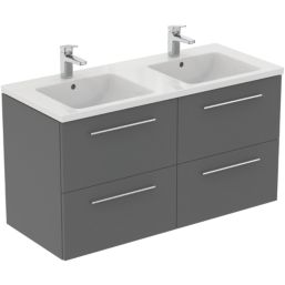 Ideal Standard i.life B Wall Hung Vanity Unit with Chrome Handles & Double Basin Matt Quartz Grey 1200mm x 505mm x 630mm