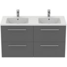 Ideal Standard i.life B Wall Hung Vanity Unit with Chrome Handles & Double Basin Matt Quartz Grey 1200mm x 505mm x 630mm