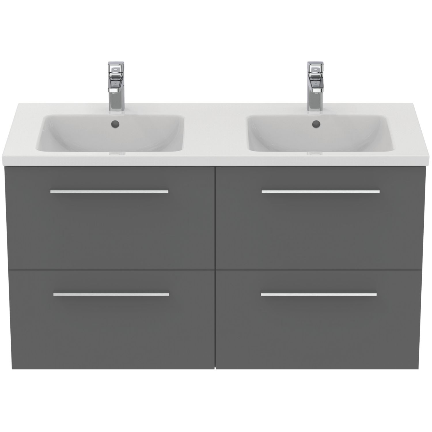 Ideal Standard i.life B Wall Hung Vanity Unit with Chrome Handles & Double Basin Matt Quartz Grey 1200mm x 505mm x 630mm (528KC)
