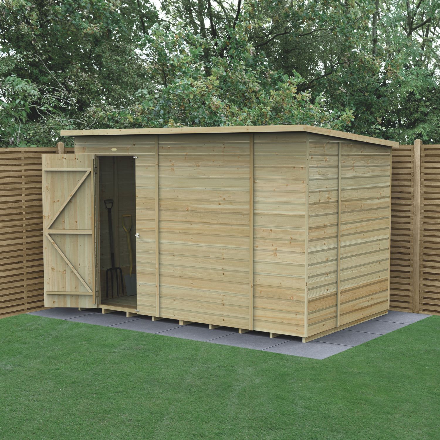 Forest Beckwood 9' 6" x 6' (Nominal) Pent Shiplap Timber Shed with Base & Assembly (528PW)