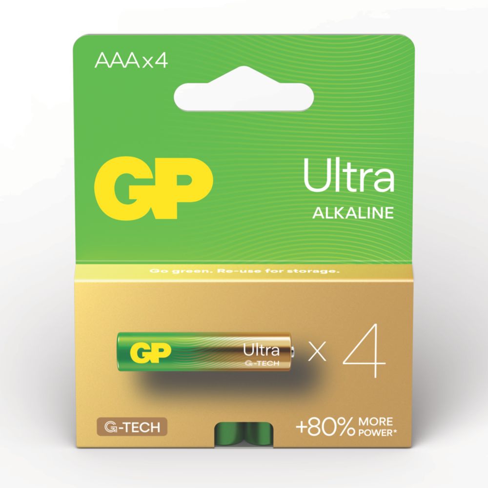 GP Batteries Ultra AAA 1.5V Alkaline Batteries 4 Pack - Screwfix