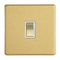 Contactum Lyric 10AX 1-Gang 2-Way Light Switch  Brushed Brass with White Inserts