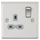 Knightsbridge  13A 1-Gang DP Switched Single Socket Brushed Chrome  with Colour-Matched Inserts