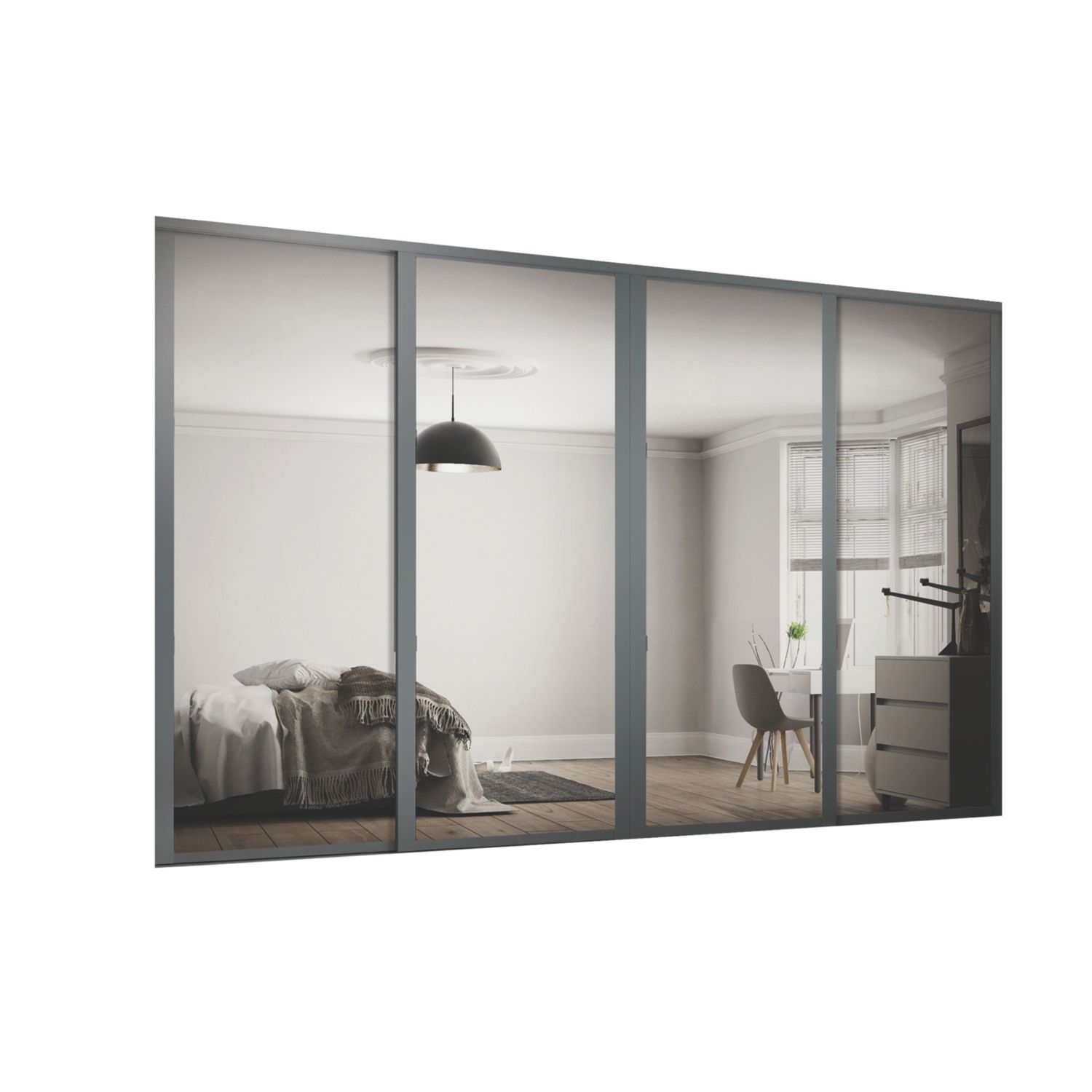 Spacepro Shaker 4-Door Sliding Wardrobe Door Kit Graphite Frame Mirror Panel 3586mm x 2260mm (529KJ)