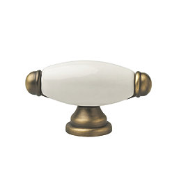 Elite Knobs & Handles Hampstead Porcelain Cabinet Knob Antique Brass 60mm
