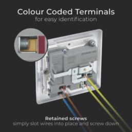 British General Nexus Metal 13A 1-Gang SP Switched Socket + 3A 18W 2-Outlet Type A & C USB Charger Polished Chrome with White Inserts