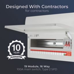 British General CF19MS16-01 16-Module 16-Way Part-Populated High Integrity Main Switch Consumer Unit with SPD
